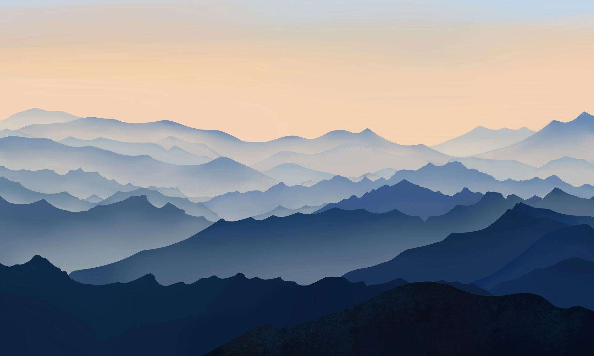 mural wallpaper with a hazy mountain scene