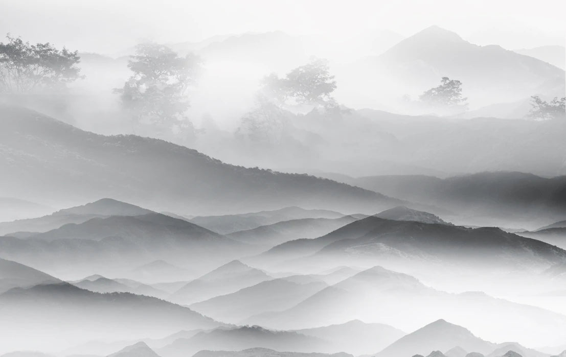 mural wallpaper with an attractive mountain scene for use in home decor
