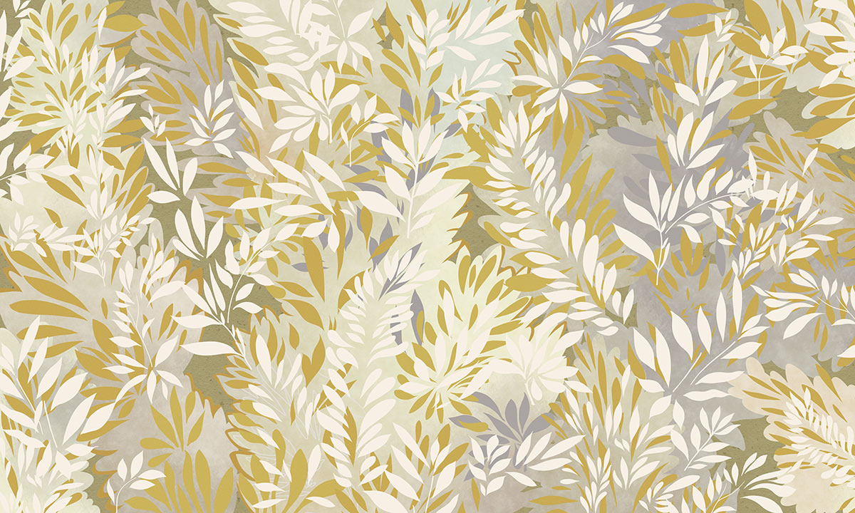 Botanical Leaf Pattern Beige Mural Wallpaper
