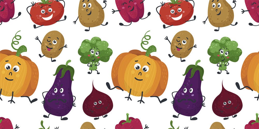 Funny emoji pattern with cartoon vegetables for the walls