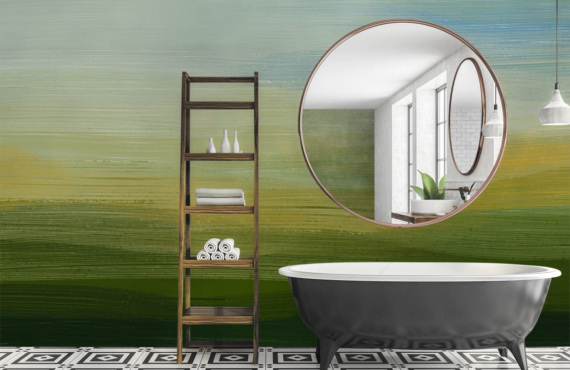Soothing Gradient Green Abstract Mural Wallpaper in bathroom