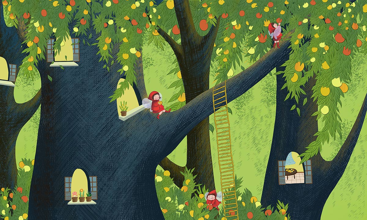 Enchanted Forest Fruit Tree Mural Wallpaper
