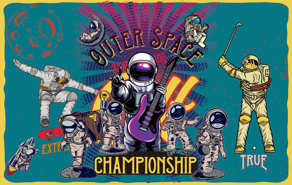 space astronaut with guitar golf mural design