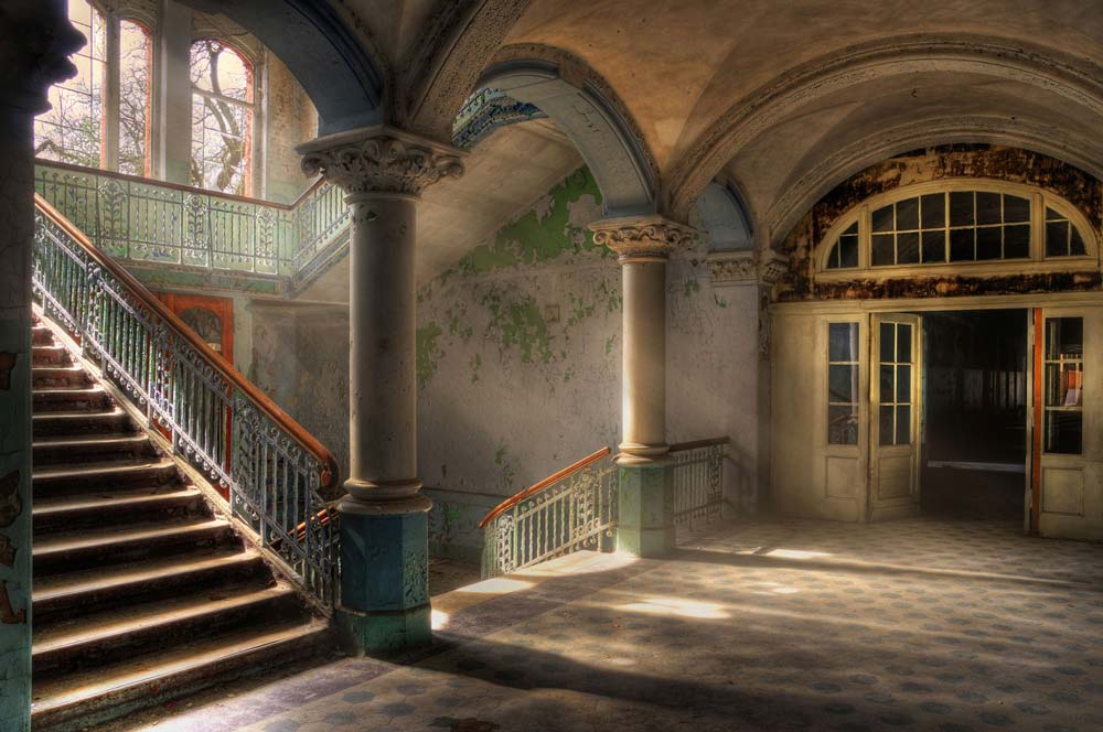 Vintage Elegance Architectural Mural Wallpaper in hallway