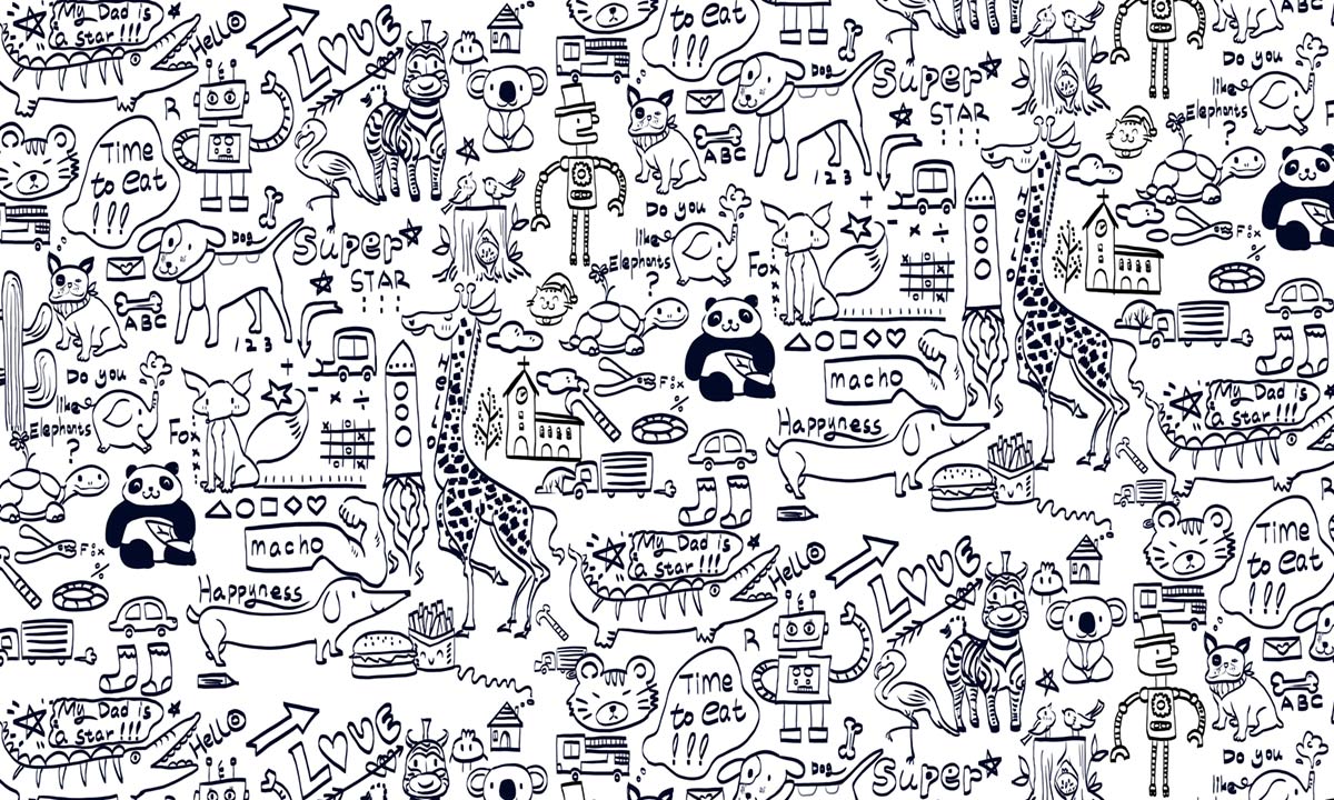 Whimsical Doodle Art Kids Mural Wallpaper