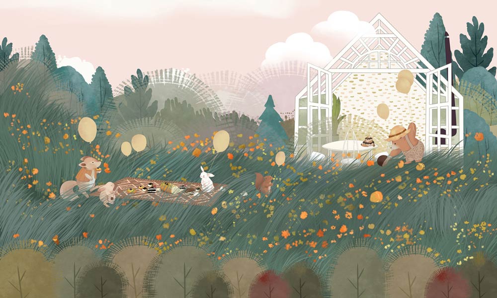 Home Decoration Animals Having a Picnic on the Wall Mural