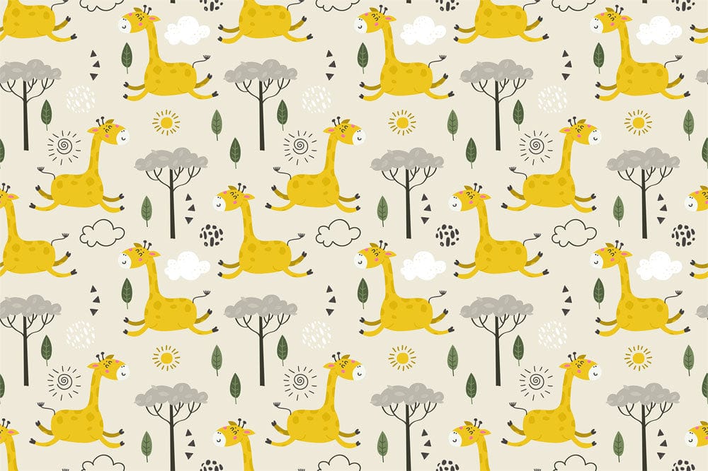 animal wallpaper mural design with giraffes and other animals
