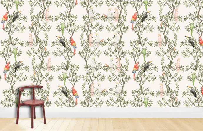 Tropical Bird Botanical Garden Mural Wallpaper