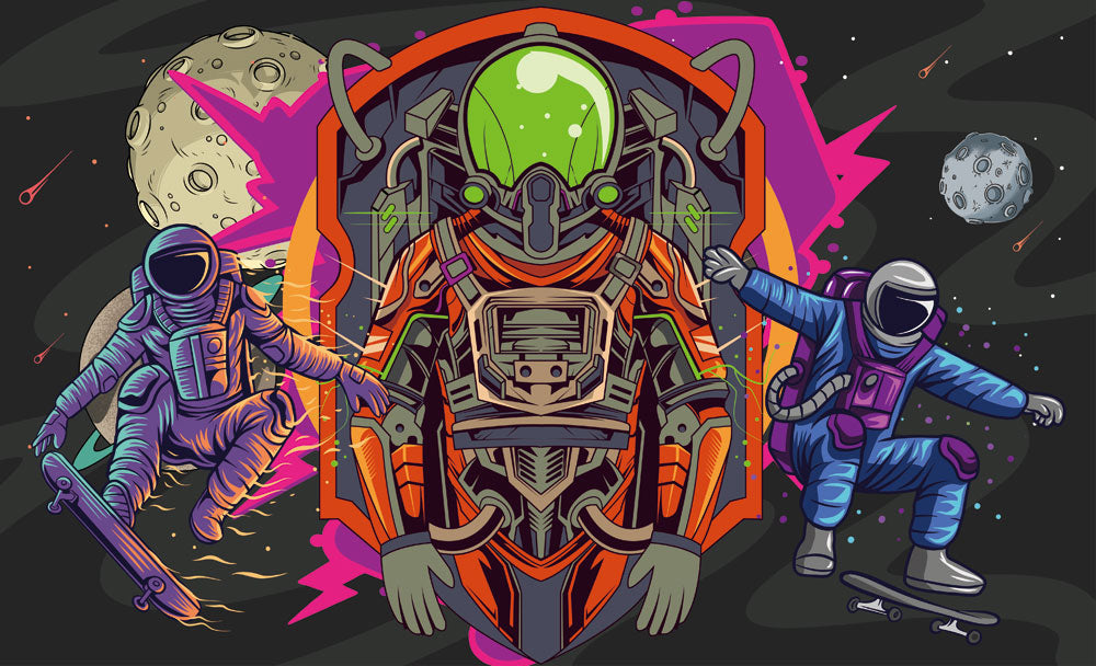 astronauts are playing skateboard wallpaper mural