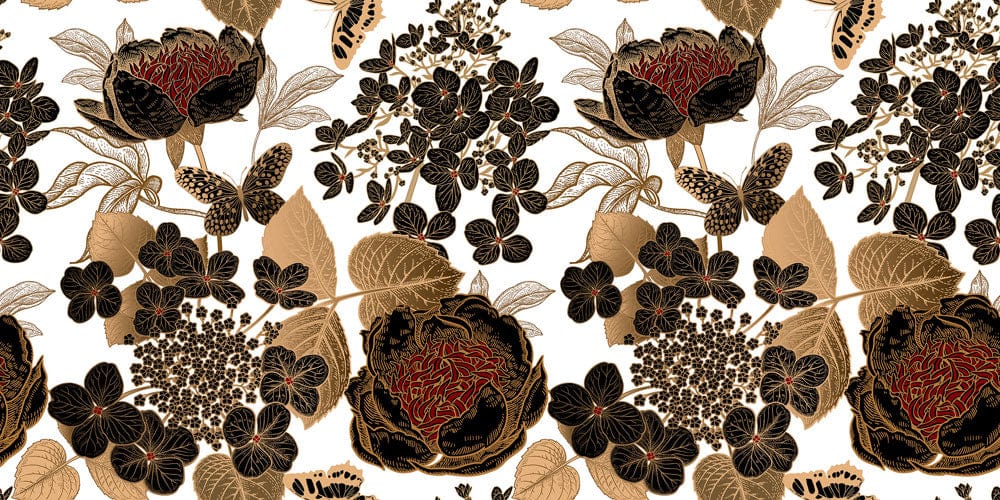 mural decoration in a dark golden color with flower and leaf motifs
