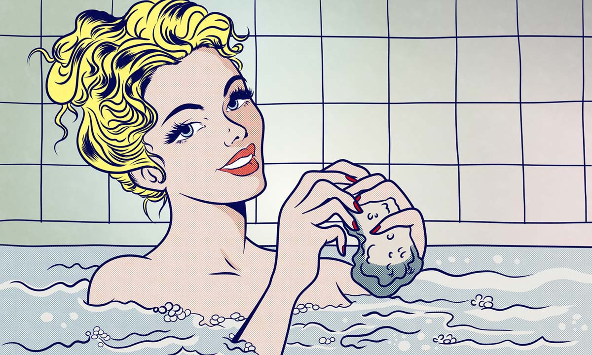 Retro Pop Art Bathing Beauty Mural Wallpaper in bathroom