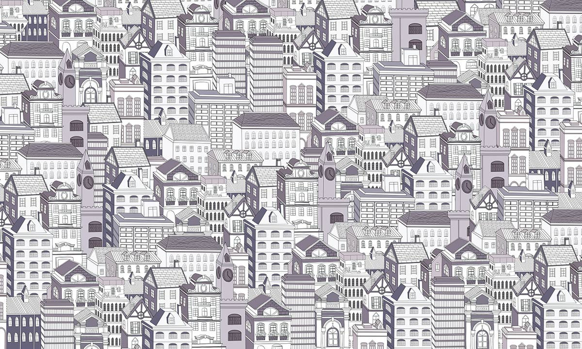 Monochrome European Cityscape Mural Wallpaper