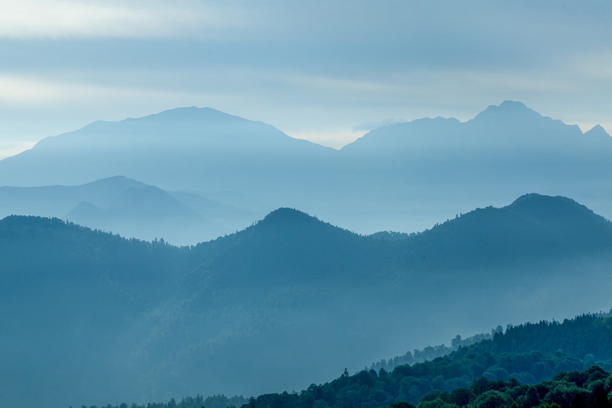 Blue Foggy Mountain Landscape Wall Mural Custom Design