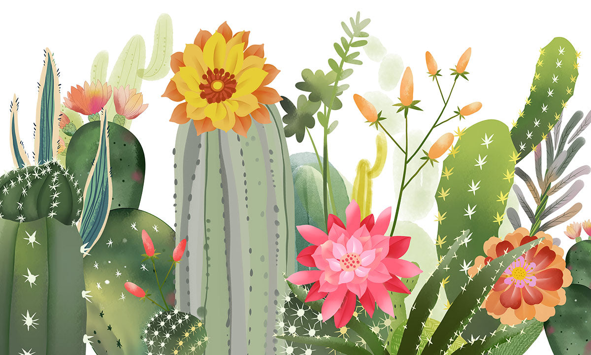 Botanical Cactus Floral Mural Wallpaper