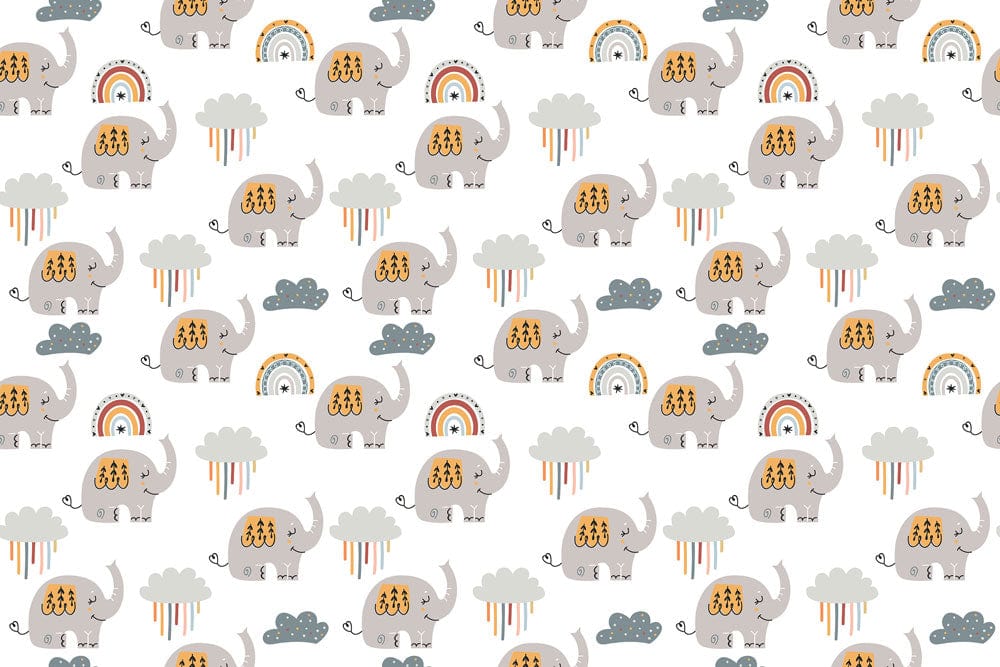 Wallpaper featuring a cute cartoon elephant and a cloud