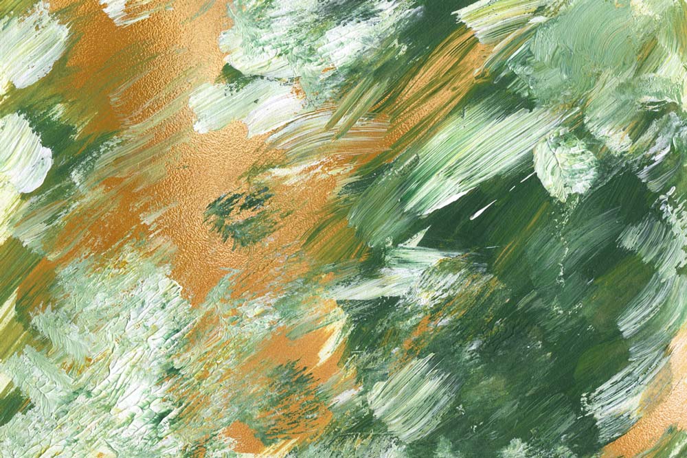 Abstract Green Orange Brushstroke Mural Wallpaper