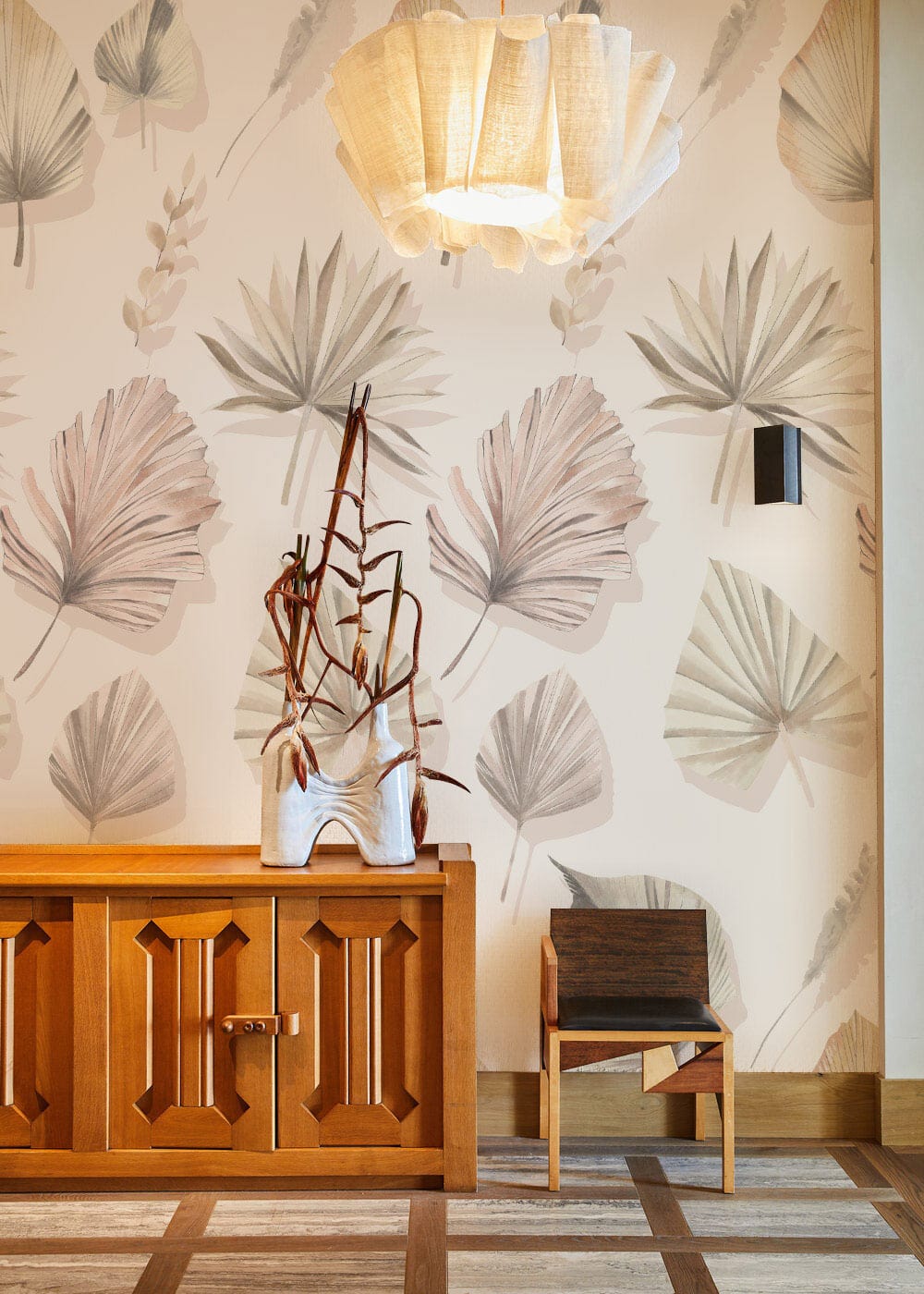 wall murals for the hallway with a watercolor pattern of leaves