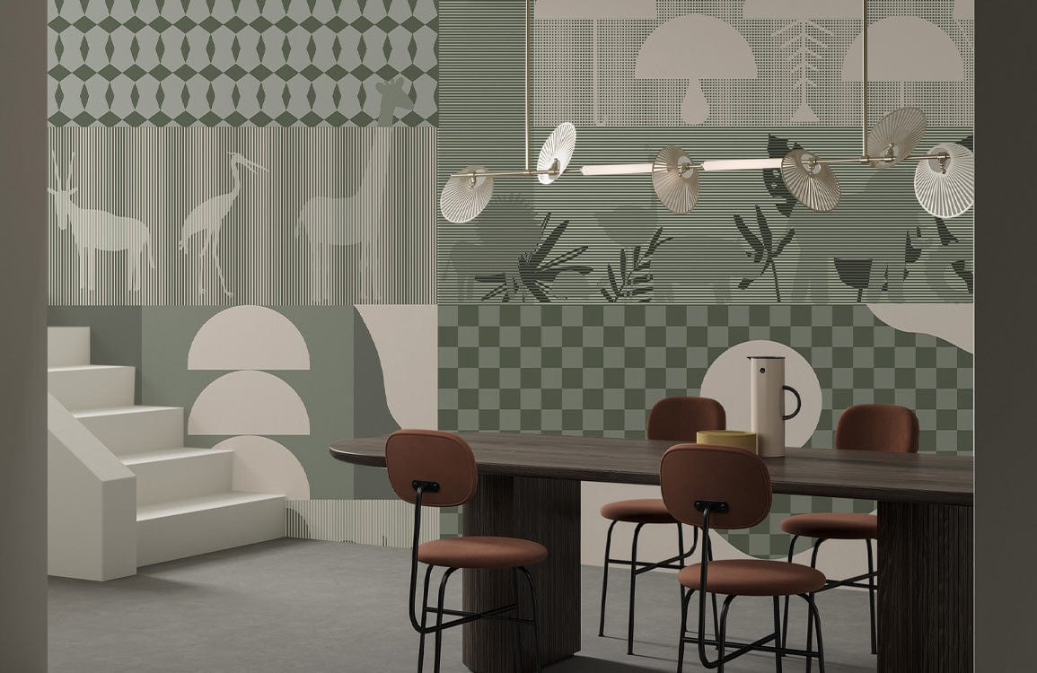 Eclectic Abstract Geometric Mural Wallpaper in dining room