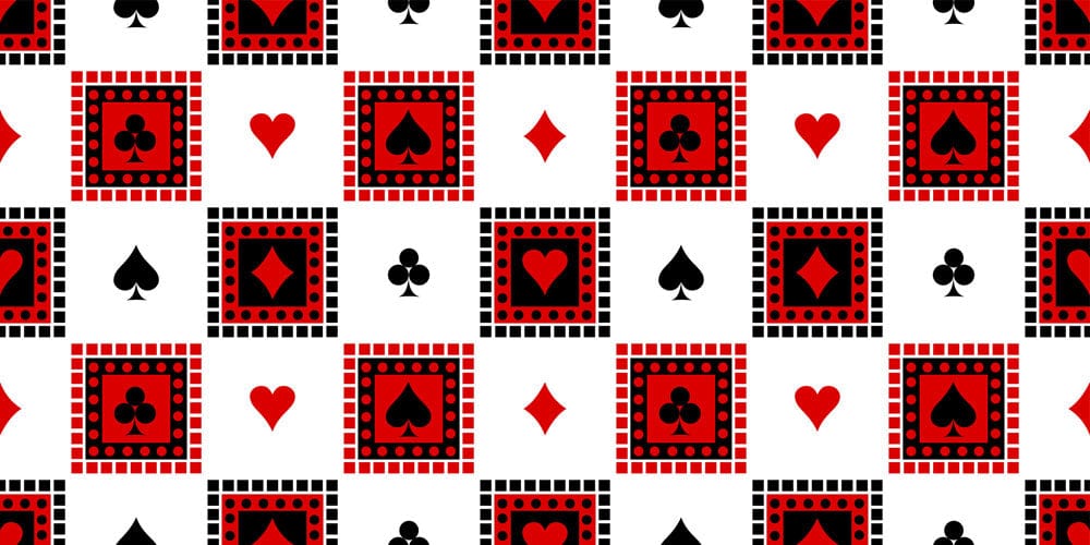 vinatge poker design with red hearts and plum bossom