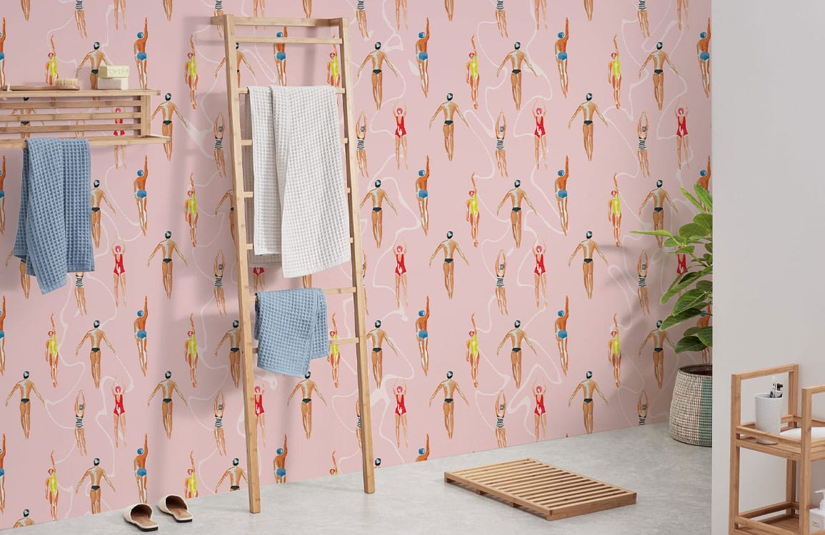 Pink Whimsical Ballet Dancer Mural Wallpaper in bathroom