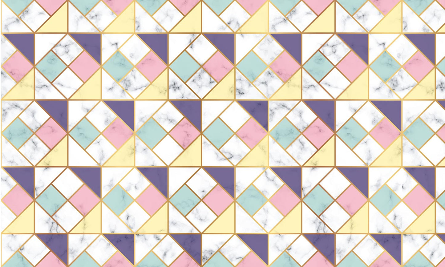 Home Decoration Featuring a Square Geometry Marble Wallpaper Mural.