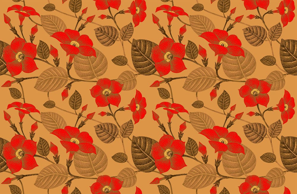 Wall mural painting featuring a crimson morning glory flower design