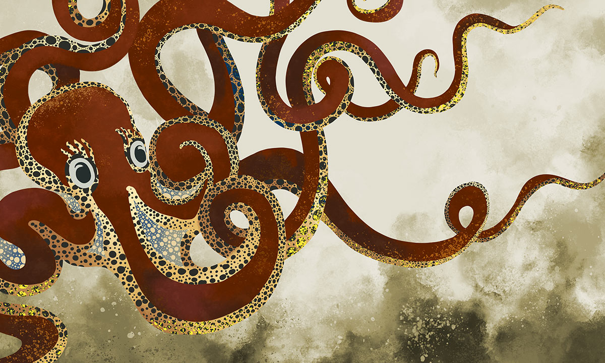 Abstract Octopus Gold Accent Mural Wallpaper