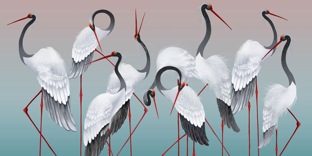 Elegant Crane Dance Nature Mural Wallpaper