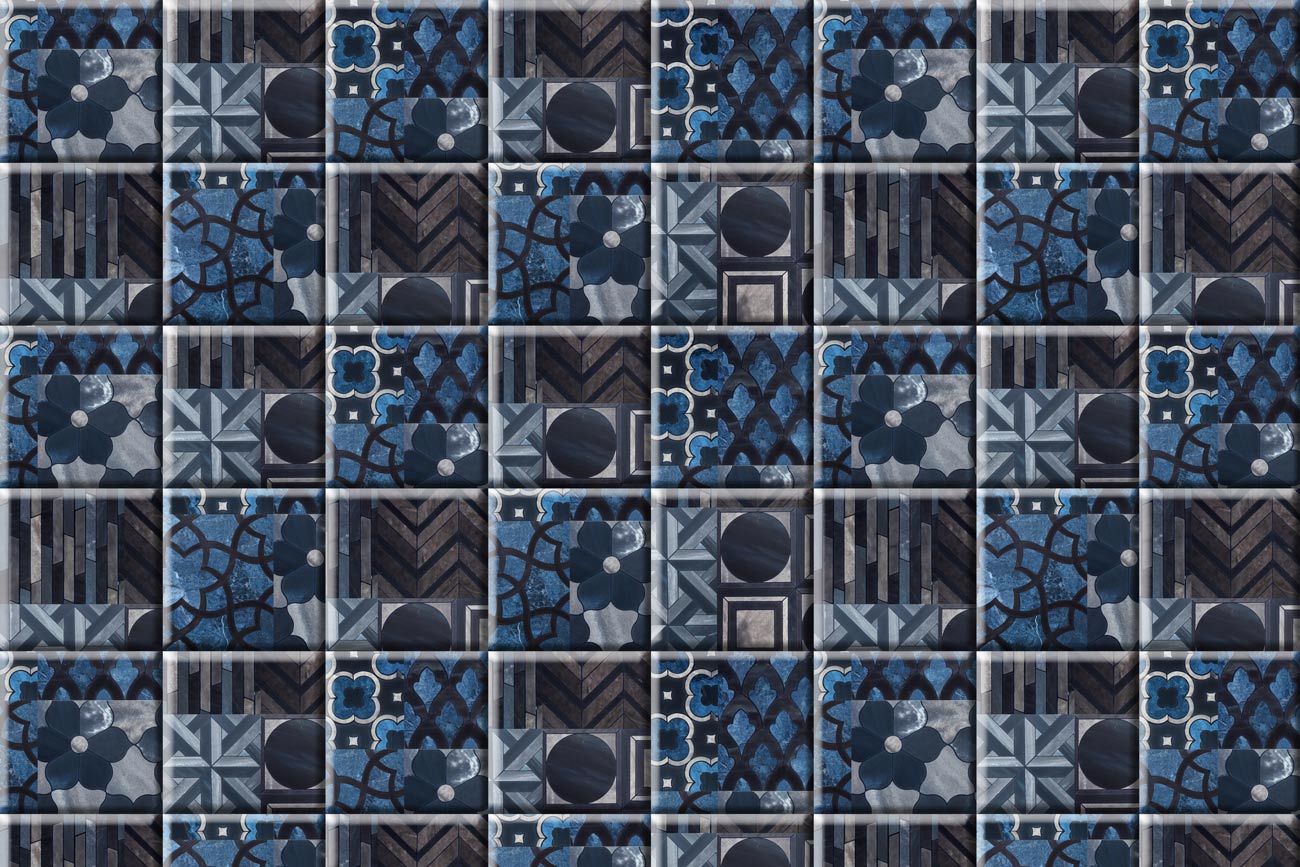 dark blue pattern tile and mosiac wallpaper