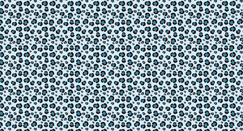 Leopard print wallpaper mural in blue for use in interior design, including the animal skin pattern