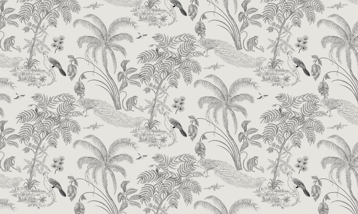 Tropical Bird Monochrome Botanical Mural Wallpaper
