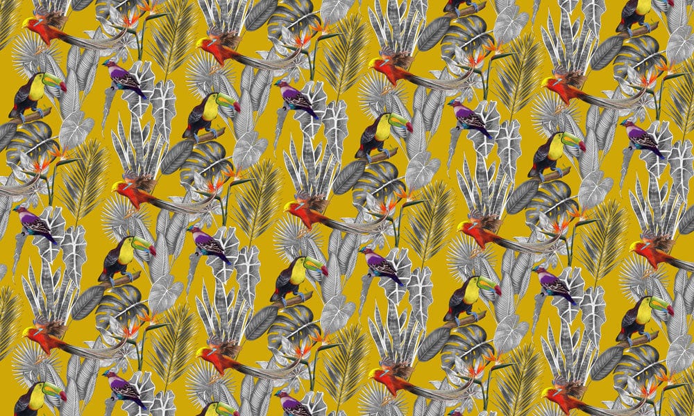 yellow jungle wall mural home interior design