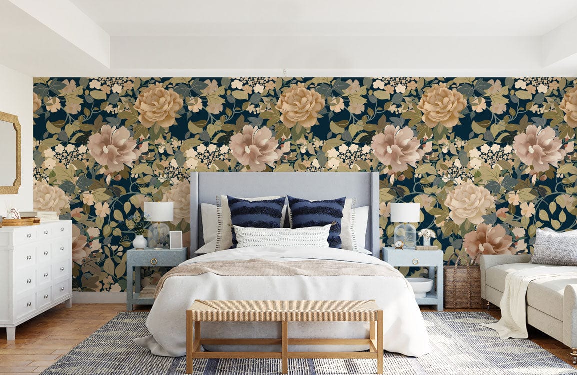 Aesthetic Golden Blossoms Wallpaper Mural for Bedroom Decor