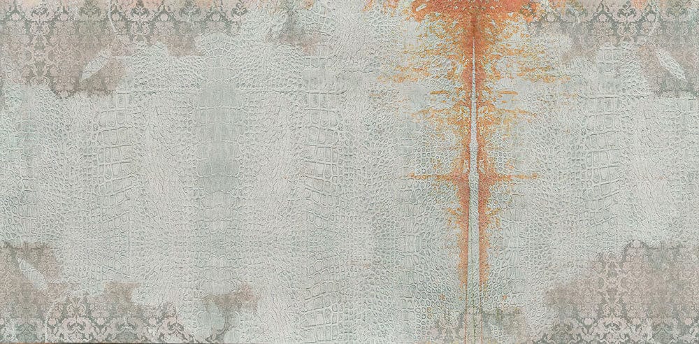 a grey wallpaper mural with crocodile skin for the house