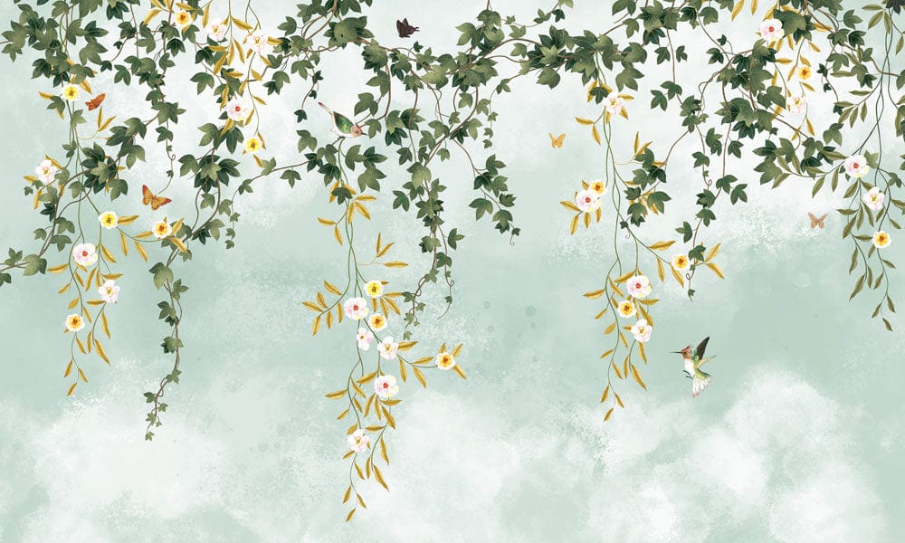 Wallcovering with Cascading Flower Vines as a Room Decoration Mural Wallpaper