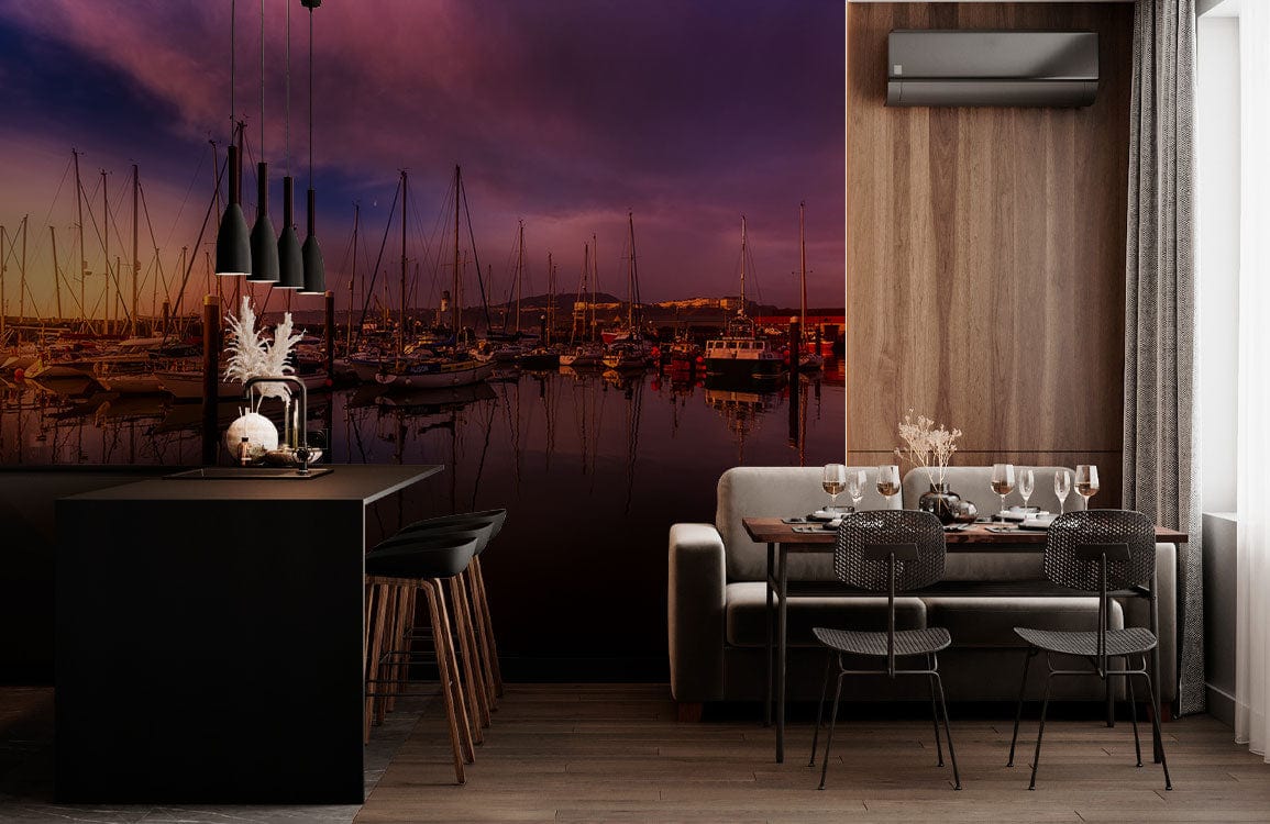 Sunset Marina Serene Landscape Mural Wallpaper | Ever Wallpaper ...