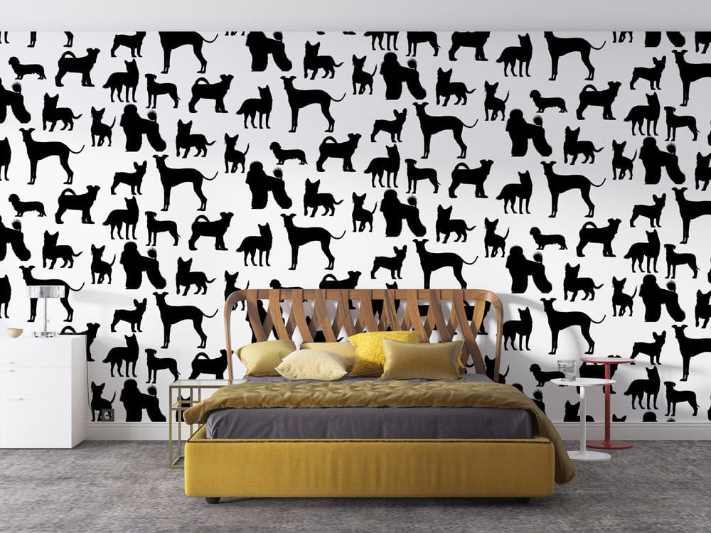 cool bedroom wall murals with black silhouettes of dogs