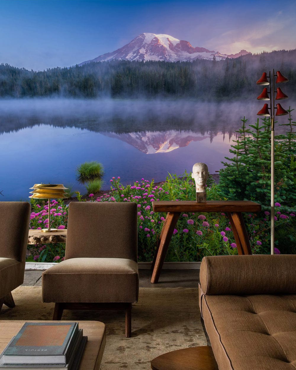 colorful lake mounatin wall mural art