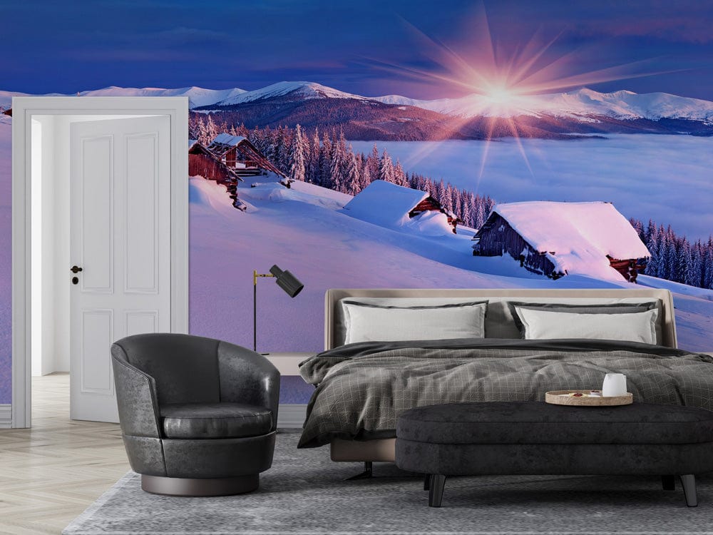 purple shiny light snow mountain custom murals