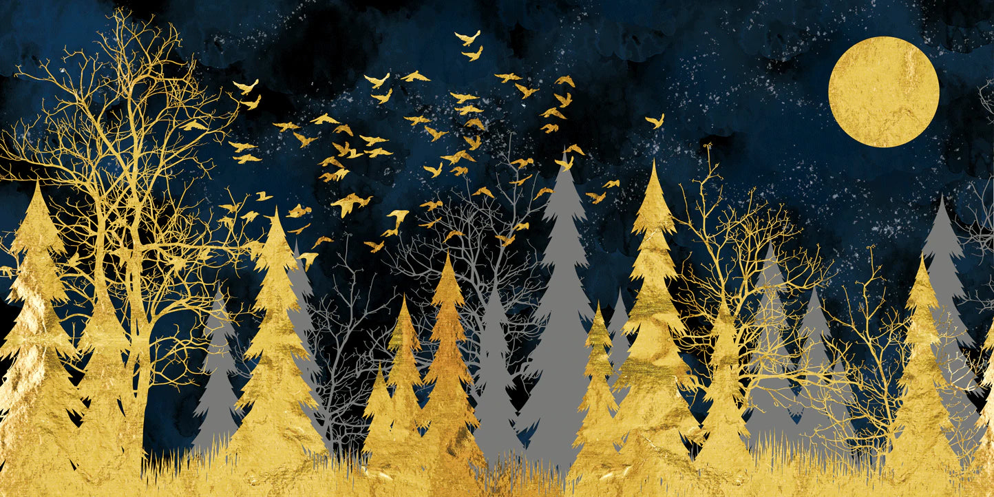 Home Decoration Mural Wallpaper Featuring a Golden Forest