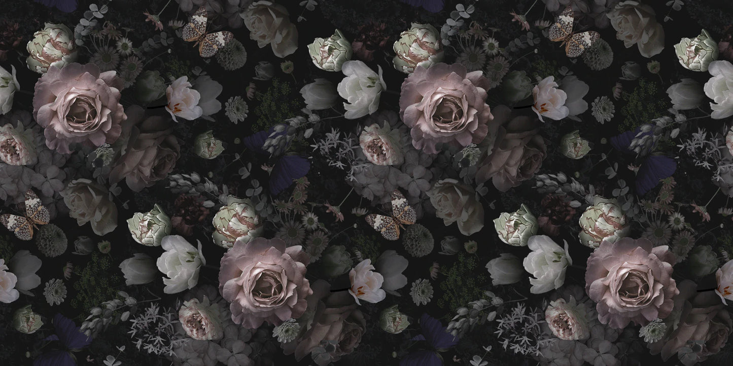 wallpaper mural with a vast black flower pattern can be used for home decoration.