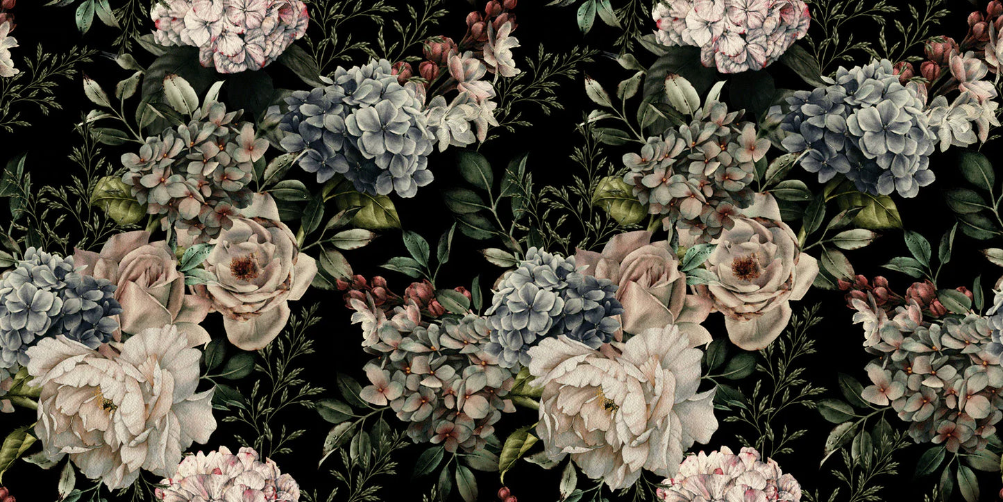 Wallpaper mural with a gloomy flower motif for use in interior decoration
