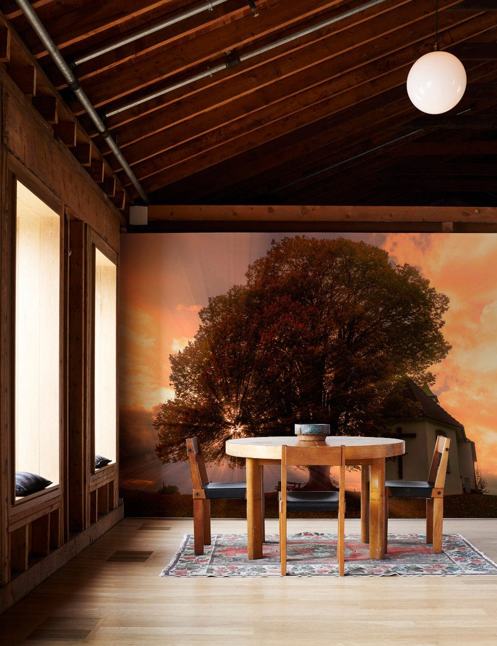 unique tree wallpaper in orange wall art dining room