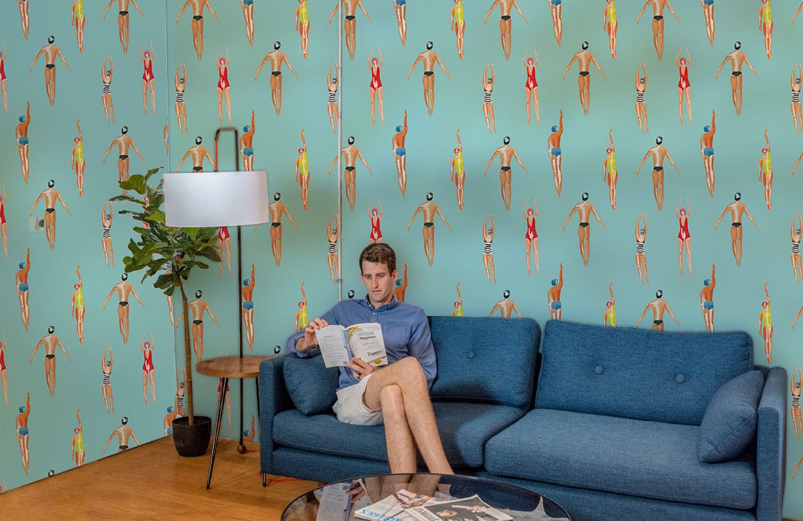 Colorful Tropical Surfboard Pattern Mural Wallpaper in living room