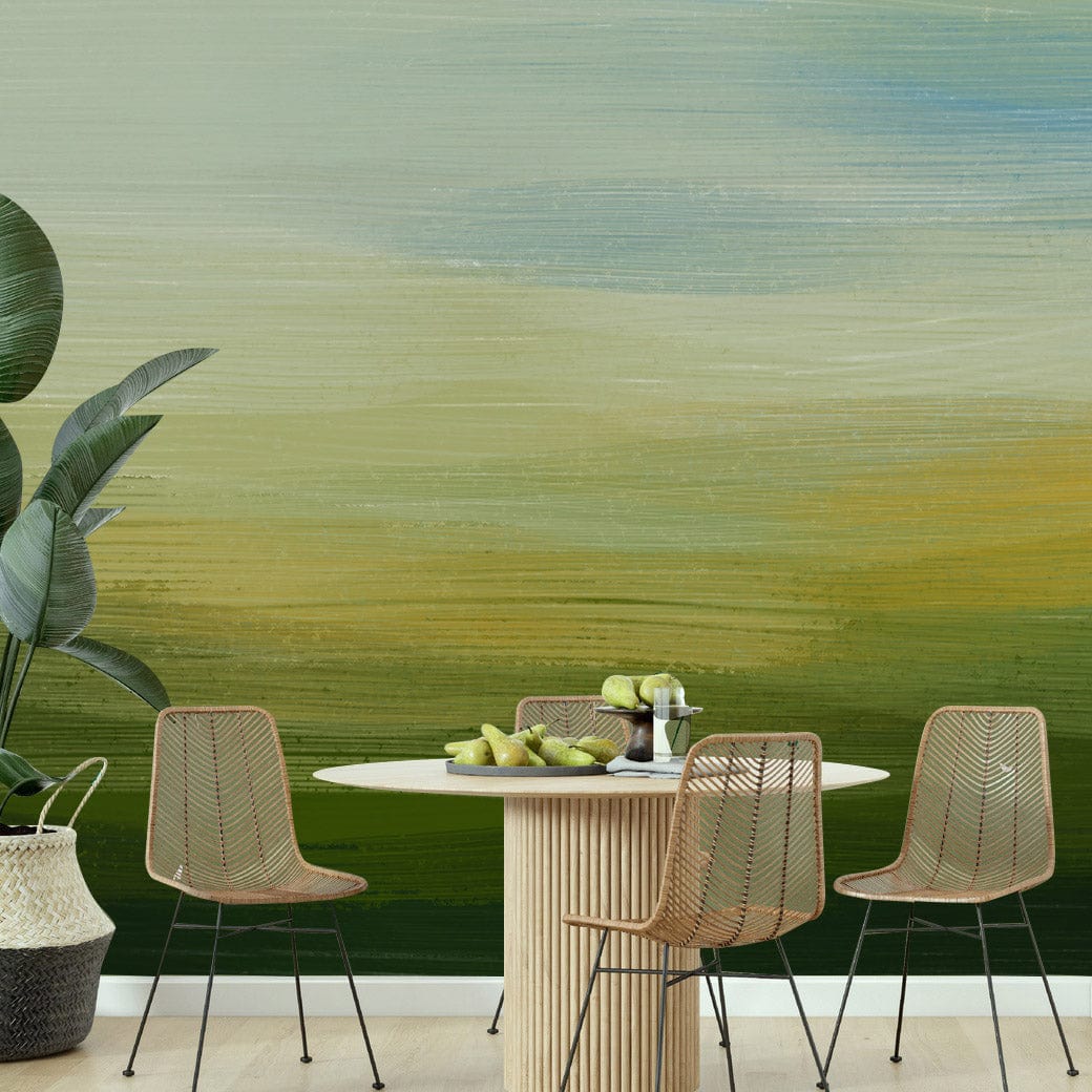 Soothing Gradient Green Abstract Mural Wallpaper in dining room