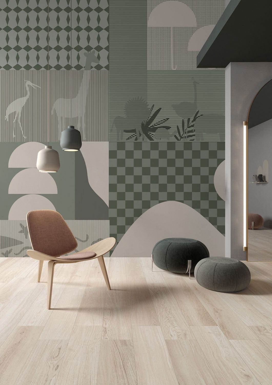 Eclectic Abstract Geometric Mural Wallpaper in living room