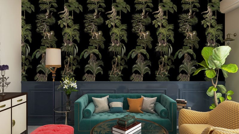 Tropical Jungle Animal Print Wallpaper Mural in living room