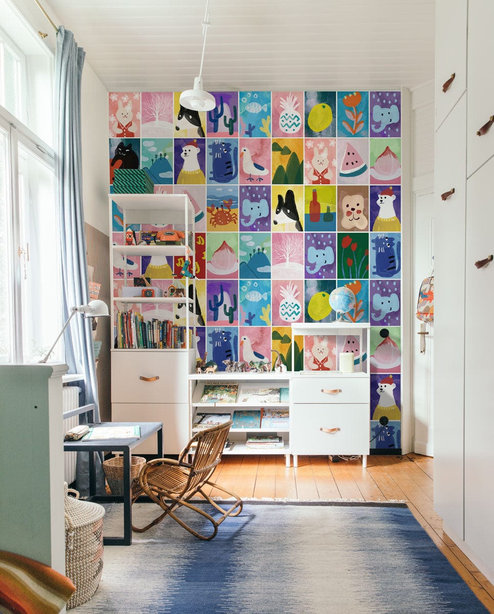 Colorful Abstract Animal Pattern Mural Wallpaper in children's room