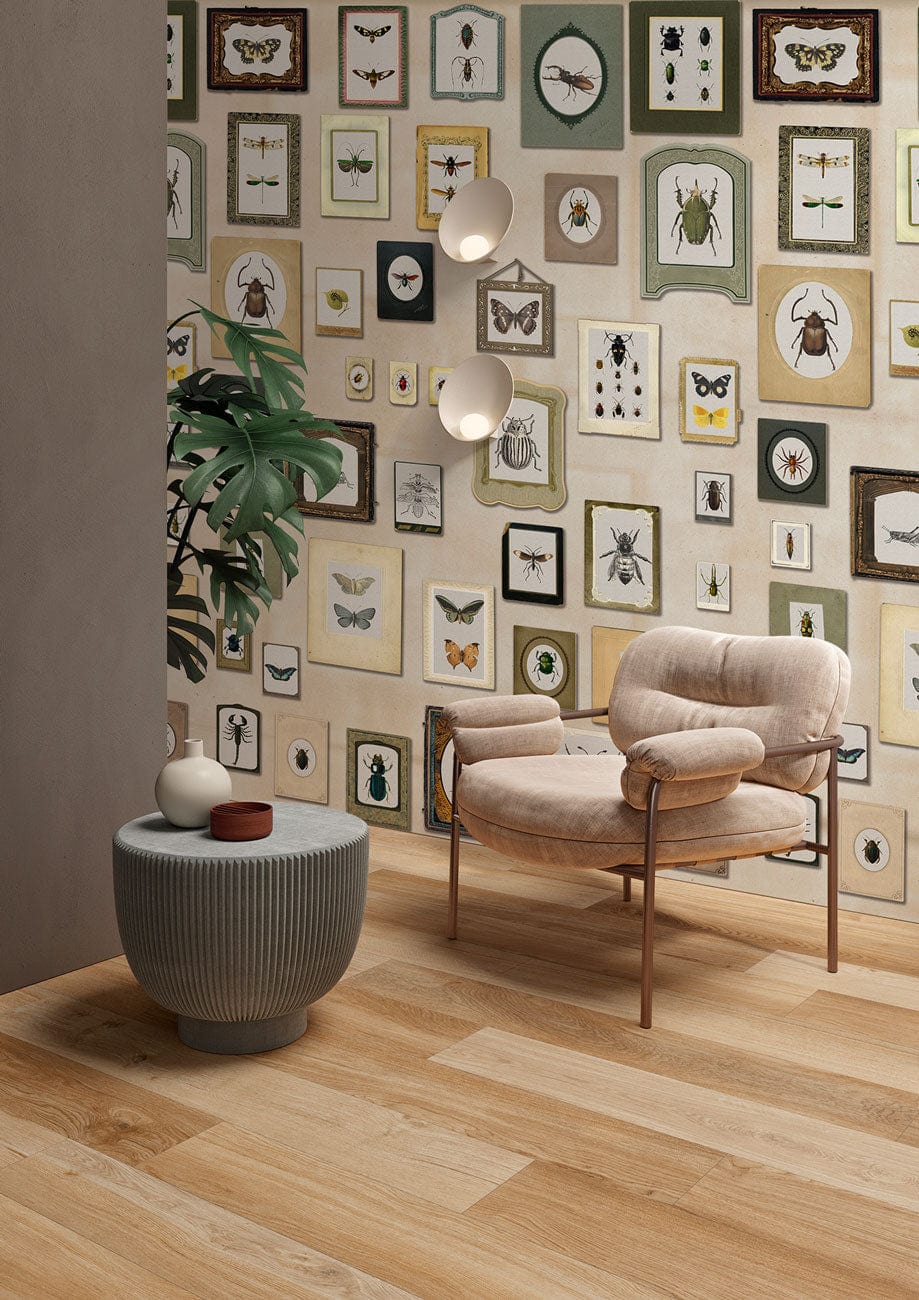 Vintage Botanical Insect Illustration Mural Wallpaper in lounge