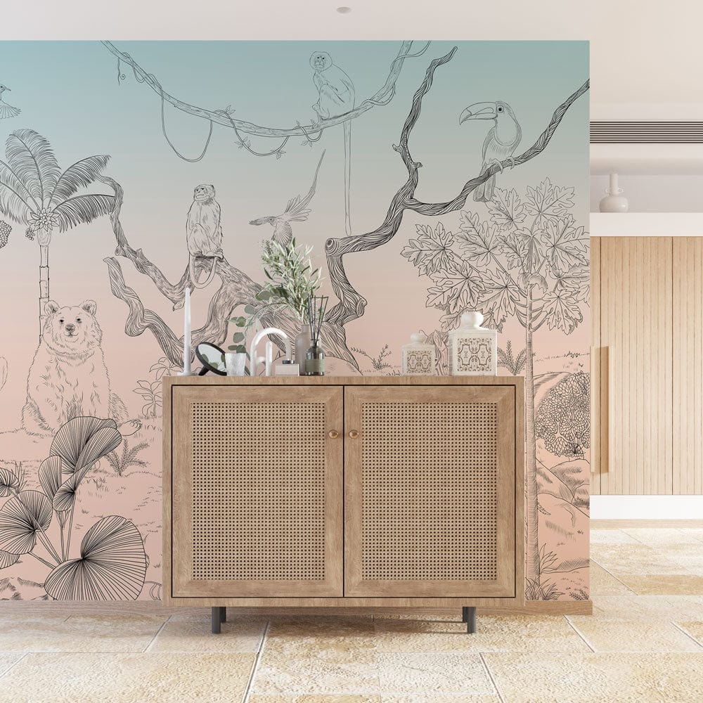 Safari Adventure Animal Sketch Mural Wallpaper in bedroom